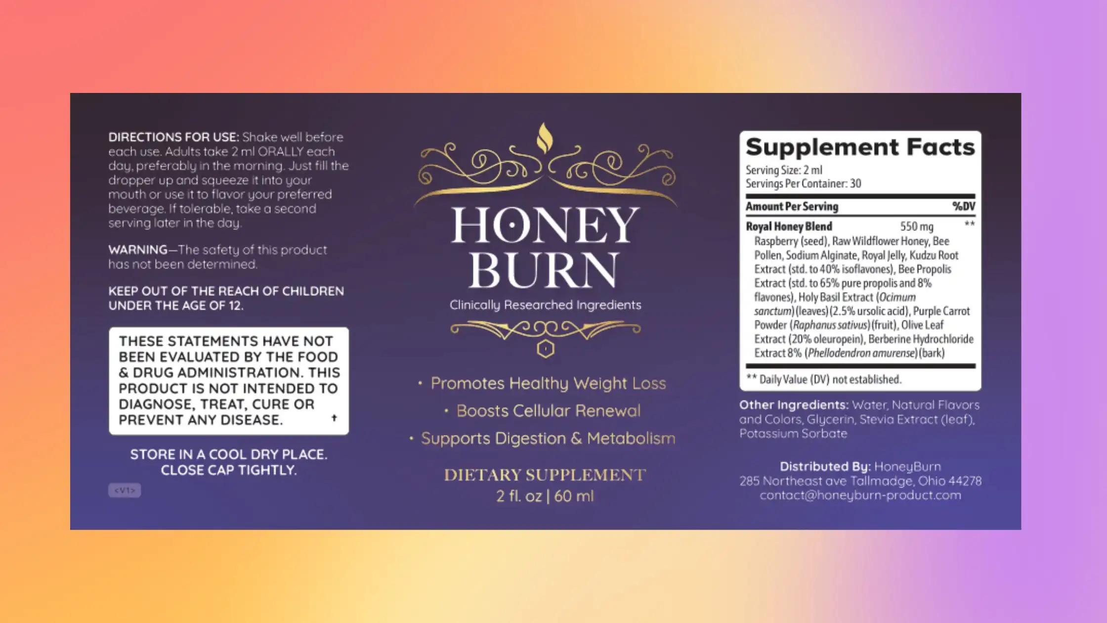 Honey Burn Supplement Facts